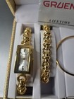 Vintage Nib Gruen Gold-tone Watch  Earrings    Bracelet Gift Set  Never Worn