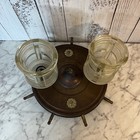 Nautical Metal Ship Wheel Ceiling Light Fixture 2 Ribbed Glass Globes Brass Tips
