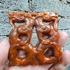 Chinese Jade Antique Hand-carved Necklace Double  Dragon Statue Pendant 3581