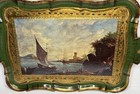 Vtg Italy Florentine Wooden Heavy Gilt Decoupage Tray Maritime Venice Scene 20   