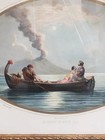 Antique 19th C French Hand Colored Lithograph Naples Vesuvius Godin Gilt Frame