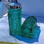Vintage  Pressed Glass Salt   Pepper Shakers  Diamond Pattern Set Of 2