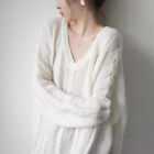 Oversized French Womens V-neck Sweater Knit Warm Casual Pullover Tops Loose New