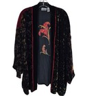 Vintage Chico s Silk Velvet Patchwork Kimono Jacket Floral Embroidery Boho
