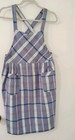 Vintage Handmade Apron Criss-cross Back Straps Blue   Pink Stripe Fabric Pockets