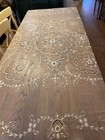 2423    vintage Antique 1920s French Tambour Emb Lace Bedspread Ruffles 84   w X102   