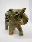 Soapstone Mother Elephant Figurine - Green - 5  - Handcrafted In India
