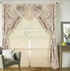 Glory Rugs Jacquard Luxury Window 2 Panel Set Beige Curtain With Attached Valanc