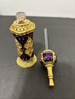 Vtg Egyptian Hand Blown Glass Mini Perfume Bottle W stopper Purple Gold Accents