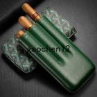 Pocket Cow Leather Case Holder 3 Tube Portable Travel Green Cigar Humidor
