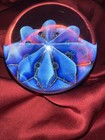 Signed By Eickhart  Art Glass Paperweight Blue Pink Flower Approx  4  Diameter  
