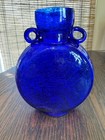 Vintage 6 5  Cobalt Blue Crackle Glass Art Glass Double Handled Vase