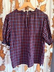 Ruffle Neck Short Sleeve Blouse Windowpane Plaid Size M Dark Academia Preppy