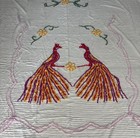 Vintage Cotton Chenille Bedspread Double Peacock Flowers Coverlet Flaws
