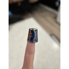 Vintage Cloisonne Asian Enamel Thimble Gold Dragon Calligraphy Blue Sewing Art