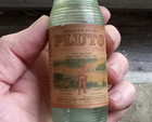 Pluto Water Sample Size Aqua Glass Bottle W label   Emb Cap French Lick Springs