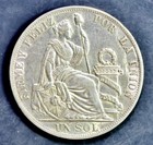 High Grade Historic World Silver  Full Luster 1888 T F Lima Peru Silver Un Sol