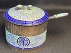 Vintage Korean Silver Ag 990 Cloisonn   Enamel 3 Pc Condiment Serving Floral