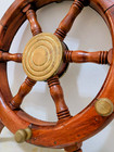 Vintage World Bazaars Mahogany Ships Wheel Brass Hub Nautical Wall Decor 15   