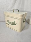 Vintage Enamel Bread Bin Cream   Green Kitchen Storage Tin Retro