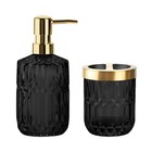 Glass Bathroom Toothbrush Holder And Soap Dispenser Set  Black Gold