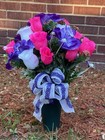 Cemetery Vase Memorial Silk Flower Arrangement Purple  Hot Pink   White