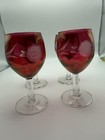Set 4 Vtg Bohemian Cranberry Glass Cut To Clear Goblets     Floral Etched     5 5   