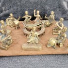 Vintage Brass Musical Tribal 17 Pc Set On Wood Stand  9 People And   