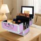 Aluminum Makeup Train Case Jewelry Box Cosmetic Organizer W  Mirror Handle Pink
