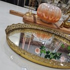 Vintage Ornate Oval Gold Metal Mirror Vanity Perfume Dresser Tray Mirror 17 x12 