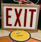 Vintage Commercial Metal Glass Exit Lighted Sign Industrial For Repair 10x7x4