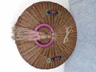 Antique 10  Chinese Sewing Basket With Original Liner beads coins tassels ring