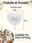 50 Pack White Folding Fans- Heart Shaped Handheld Folding Accordion Paper