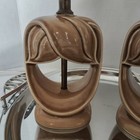 Pair Of Mid Century Modern Tan Brown Boudoir Stylized Leaf Vintage Ceramic Lamps