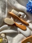 Wooden Baby Hair Handmade Brown Brush And Comb Set Newborn Infant Grooming Gift