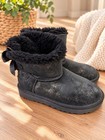 Ugg Mini Bailey Bow Women   s Black Suede Lined Pull-on Ankle Boots Us 5