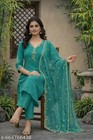 Women Embroidered Silk Blend Calf Length Straight Kurta Trouser With Dupatta Set