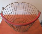 Vintage Metal Wire Egg Produce Basket Rustic Farmhouse Cottage Decor Red Handle