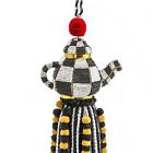 Brand New Mackenzie Childs Courtly Check Tea Kettle Beaded Tassel