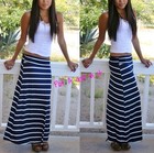 New Plus Size Womens Fold Over Navy Blue White Striped Maxi Skirt Boho 1x 2x Usa