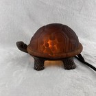 Vintage Turtle Lamp Amber Glass Shell Brass Body Night Light Tested