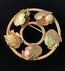 Vintage Sarah Coventry Flower Circle Brooch   Earring Set Pearl Quartz Gemstones