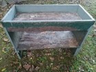 Antique Primitive Wooden Bucket Bench Old Blue   Green Paint Small Size Early