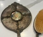 Antique Victorian Hand Mirror And Brush Set Silver Plated Vanity