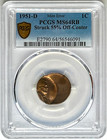 1951-d Lincoln Wheat Cent Pcgs Ms64rb   Struck 55  Off-center Mint Error