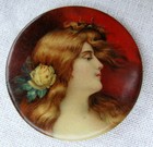 Antique Gentlenam s Pretty Lady Round White Head   Hoag Pocket Mirror Dated1906