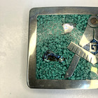 Vtg Masonic Belt Buckle Square Compass Freemasonry Turquoise Metal Mexico