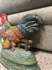Vtg 12  Cast Iron Rooster Hen Painted Chickens Door Stop Farmhouse Country Decor