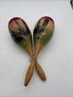 Vintage Mexican Handpainted Wooden Fiesta Maracas Set Of 2