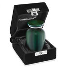 Small Mini Keepsake Cremation Urn For Human Ashes  Green With Velvet Case